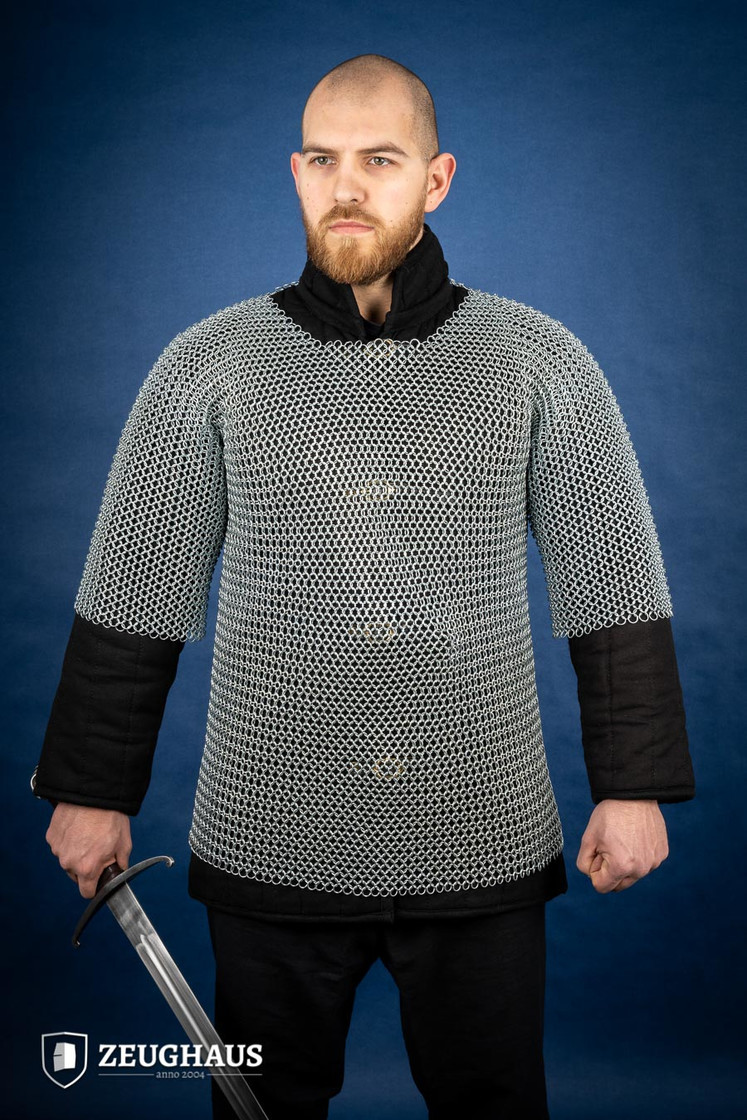 6MM MS Round Riveted with Alternate Flat Ring Hauberk Chainmail Armor Full  Sleeve Shirt
