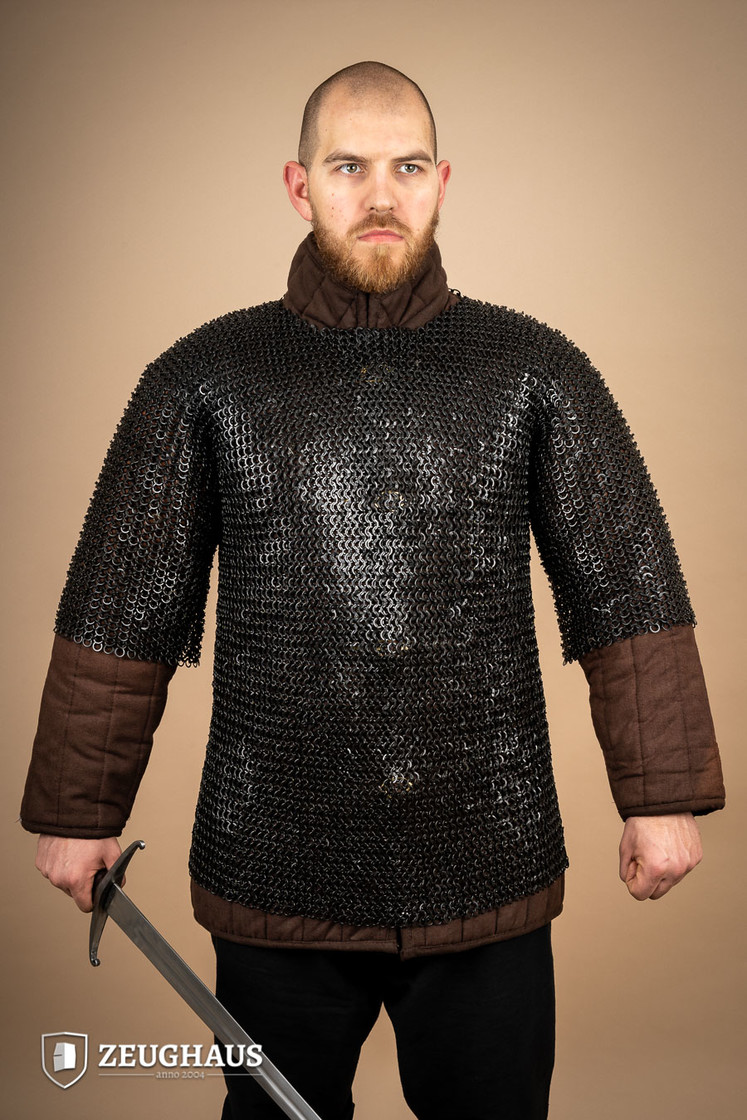 The Medieval 6MM MS Round Riveted with alternate flat ring Hauberk  Chainmail Armor Full Sleeve Shirt - Natural Oiled Finish, Large